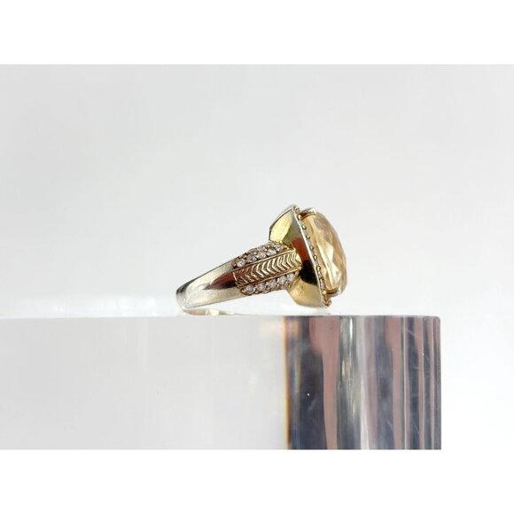 Stauer Signed Sterling Silver Gilt  Cushion Cut Citrine & CZ Halo Ring - sz 8 - Picture 4 of 10